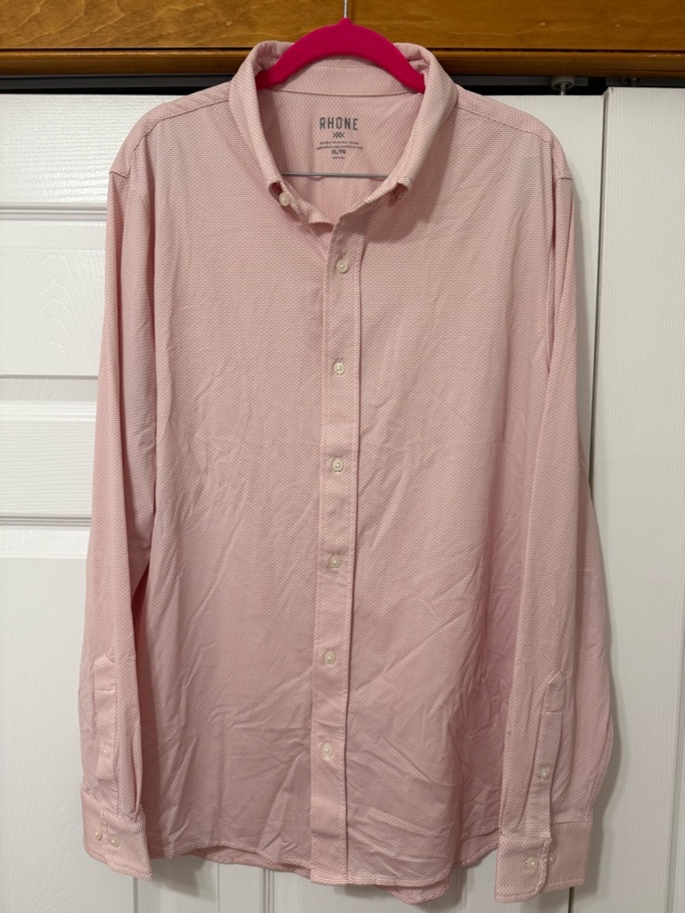 Rhone Men's Light Pink Long-Sleeve Button-Down Shirt -L